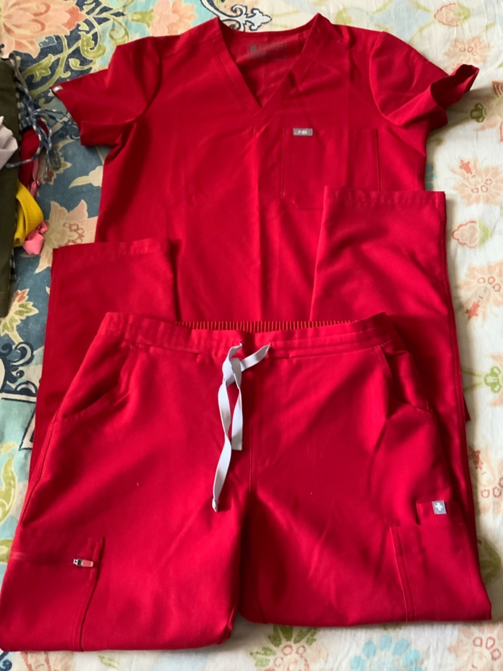 Figs Vibrant Red Women's Scrub Top and Pants Set